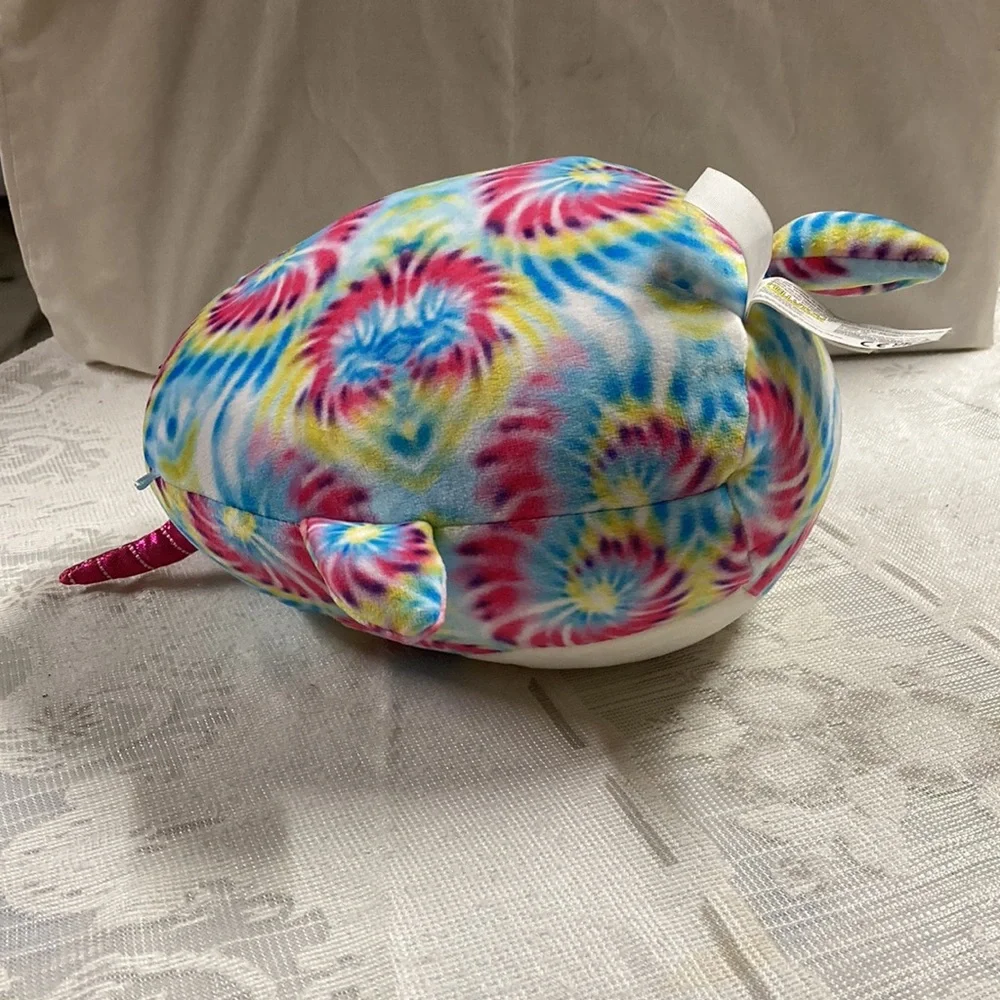 SQUISHMALLOWS Milaina Tie Dye Rainbow Colored Love Plush Narwhal Whale 10” Tall